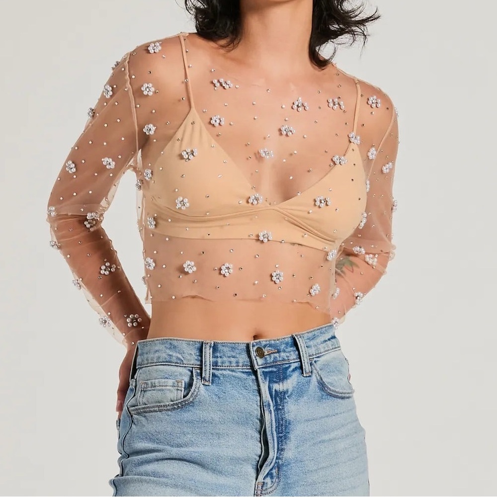 Sheer Floral Embellished Top